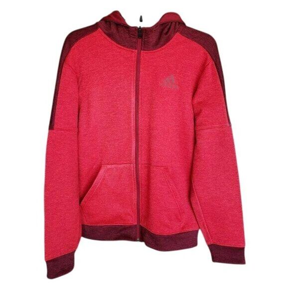 VTG Adidas Womens Hooded Jacket S Red Fleece Climawarm Full-Zip Athletic Sporty - Picture 2 of 5